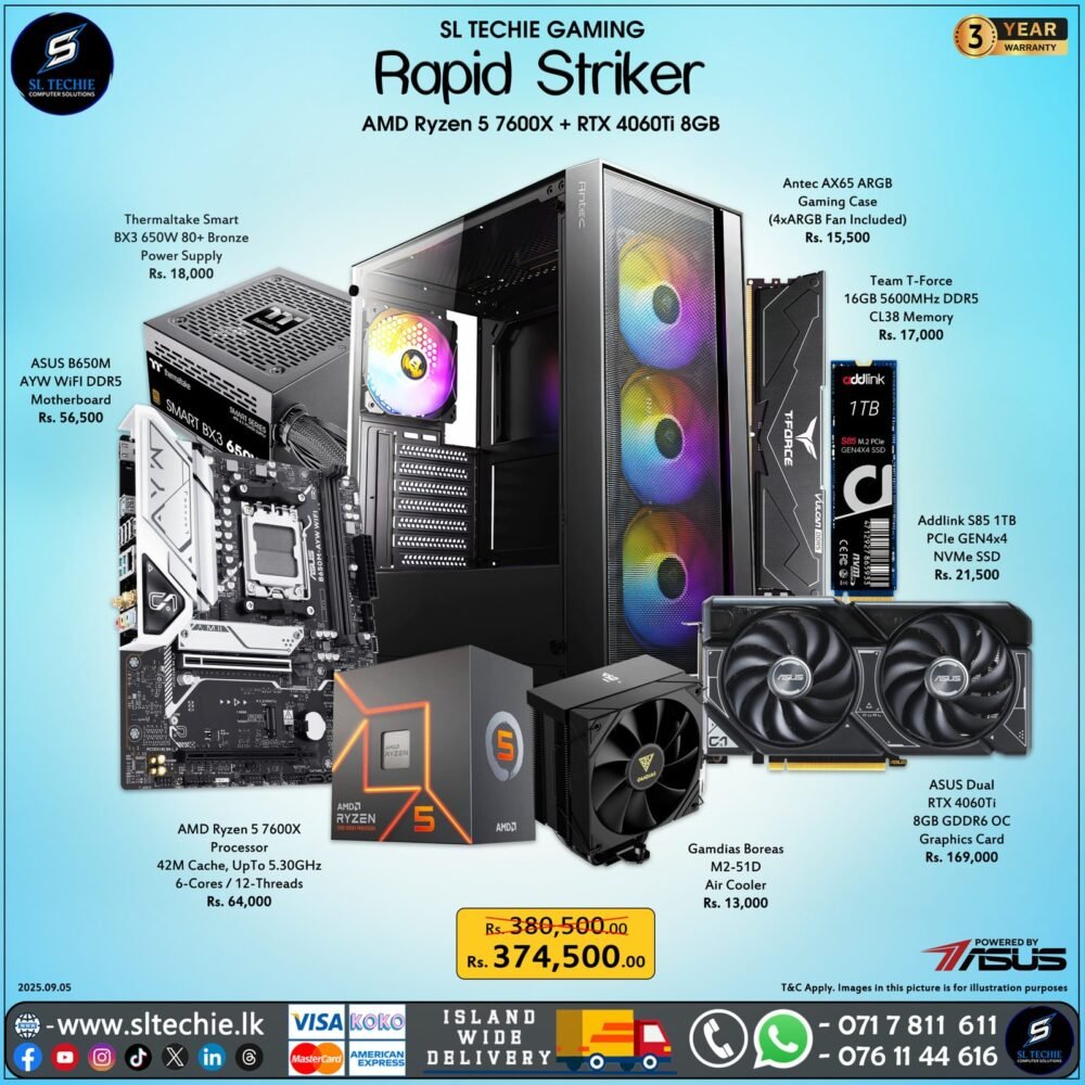 Rapid Striker - Ryzen 5 7600X + RTX 4060Ti 8GB (3Y)