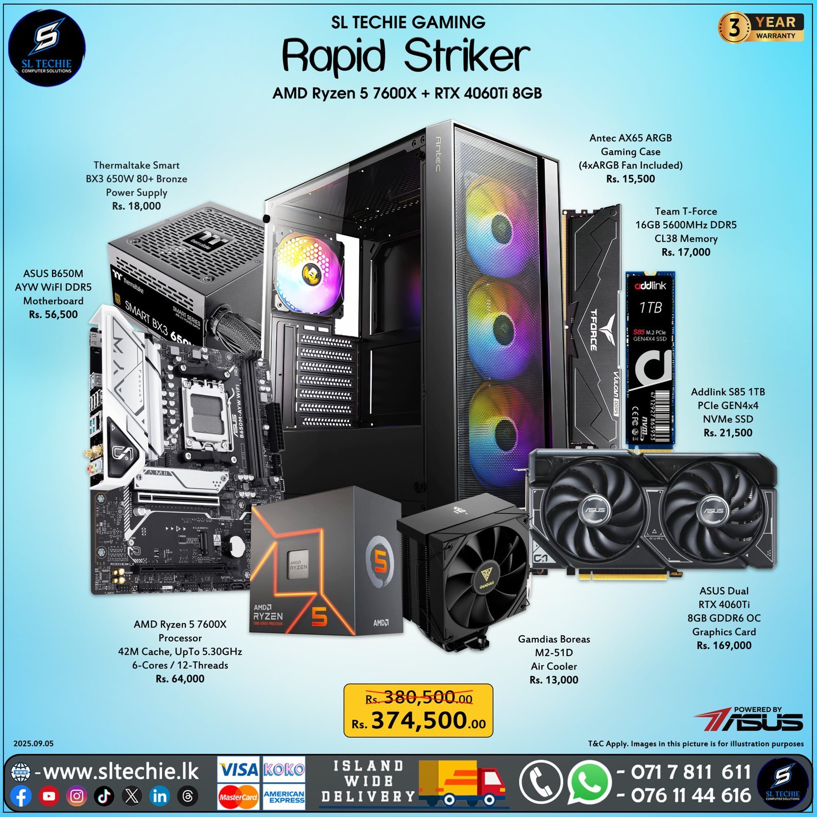 Rapid Striker - Ryzen 5 7600X + RTX 4060Ti 8GB (3Y)