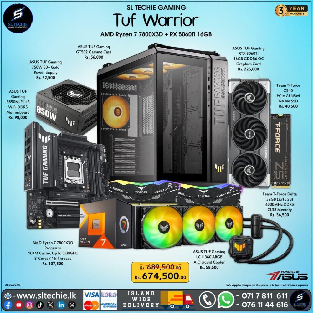 Tuf Warrior - Ryzen 7 7800X3D + RTX 5060Ti 16GB (3Y)