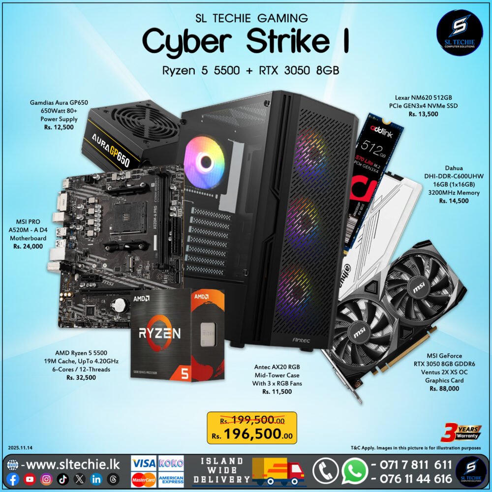 Cyber Strike I - AMD Ryzen 5 5500 + RTX 3050 8GB (3Y)