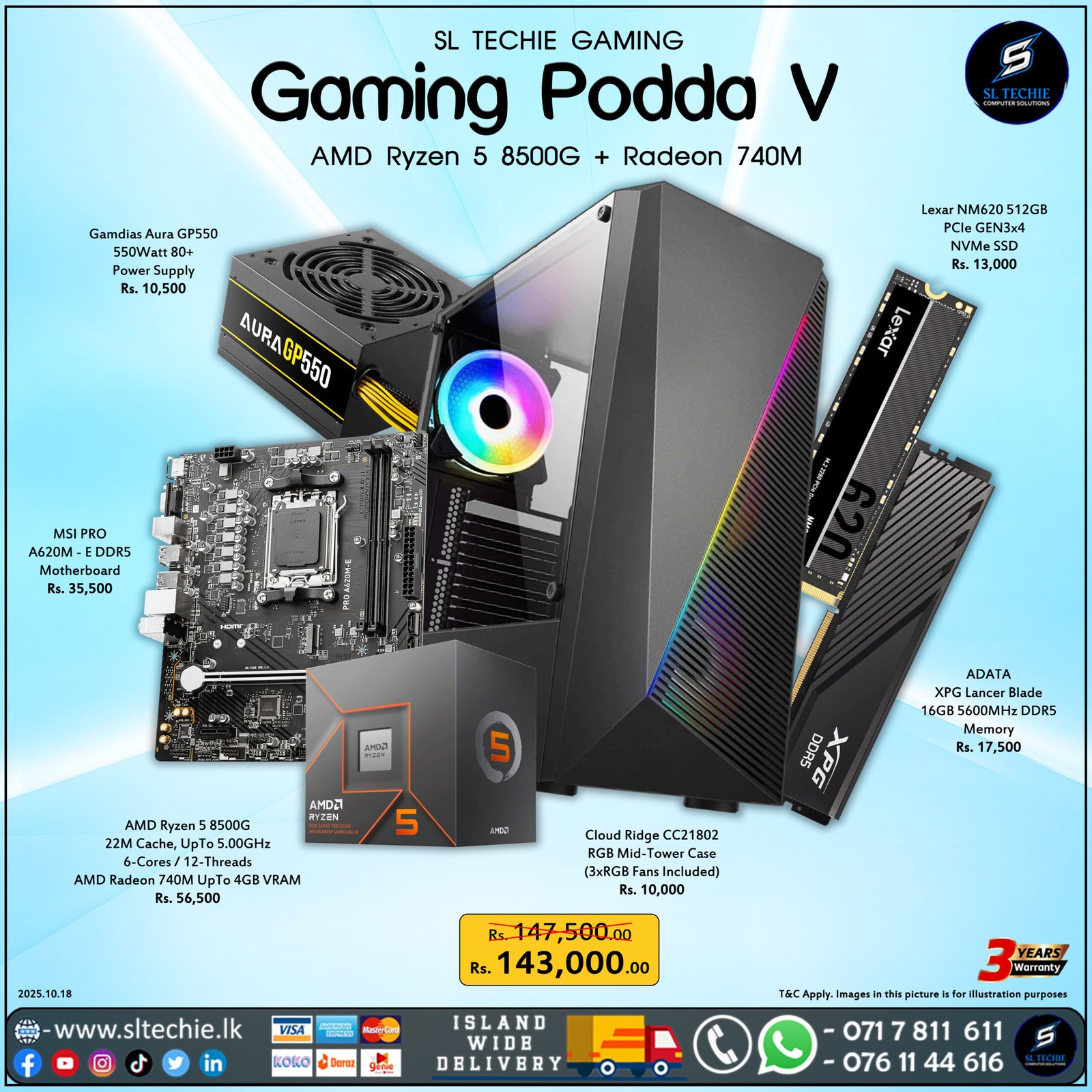 Gaming Podda V - AMD Ryzen 5 8500G + Radeon 740M (3Y)