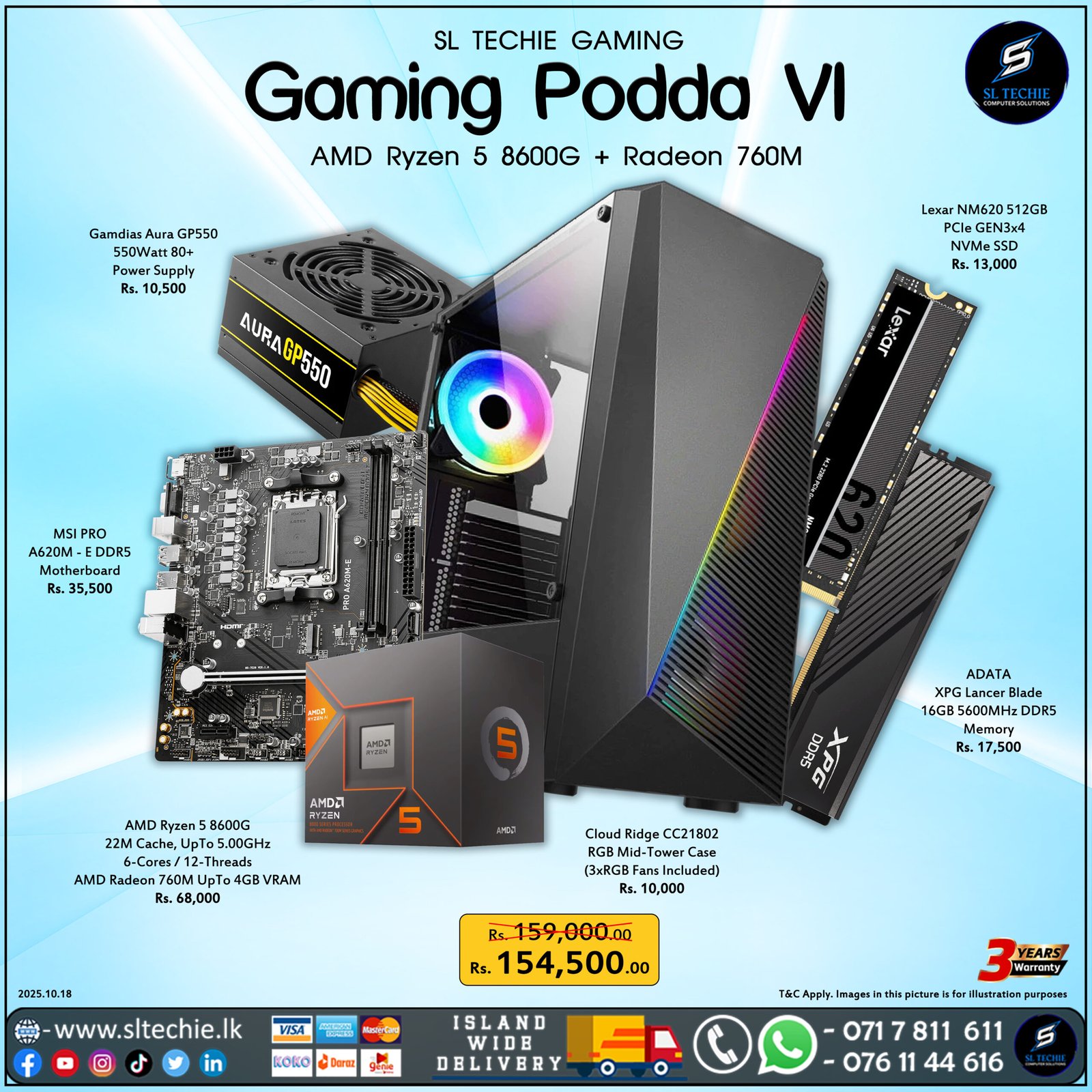 Gaming Podda VI - AMD Ryzen 5 8500G + Radeon 740M (3Y)