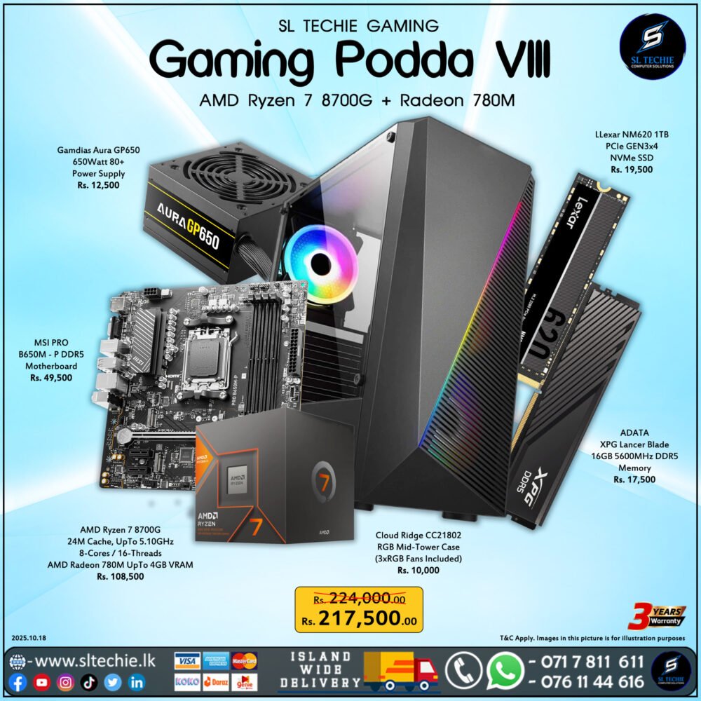 Gaming Podda VIII - AMD Ryzen 7 8700G + Radeon 780M (3Y)