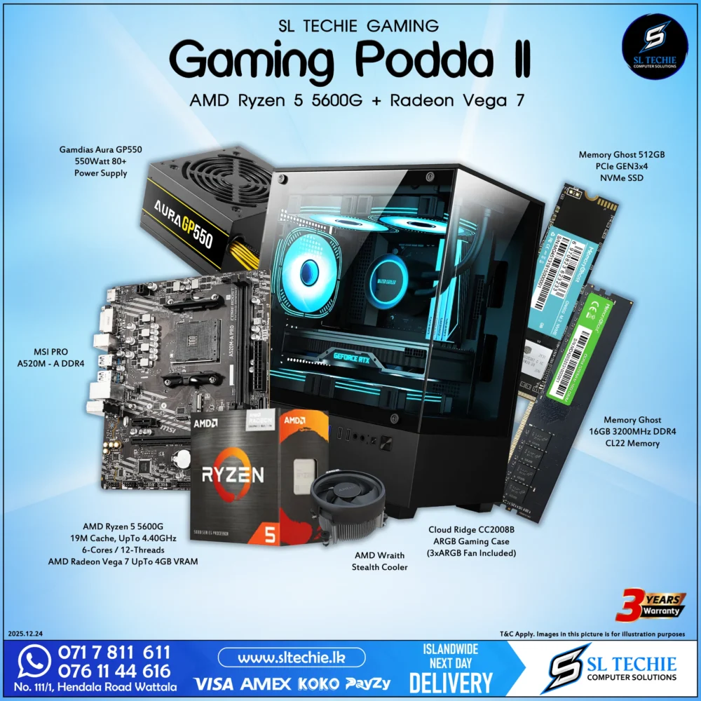 Gaming Podda II - AMD Ryzen 5 5600G + VEGA 7 Brand New Budget Gaming PC (3Y)