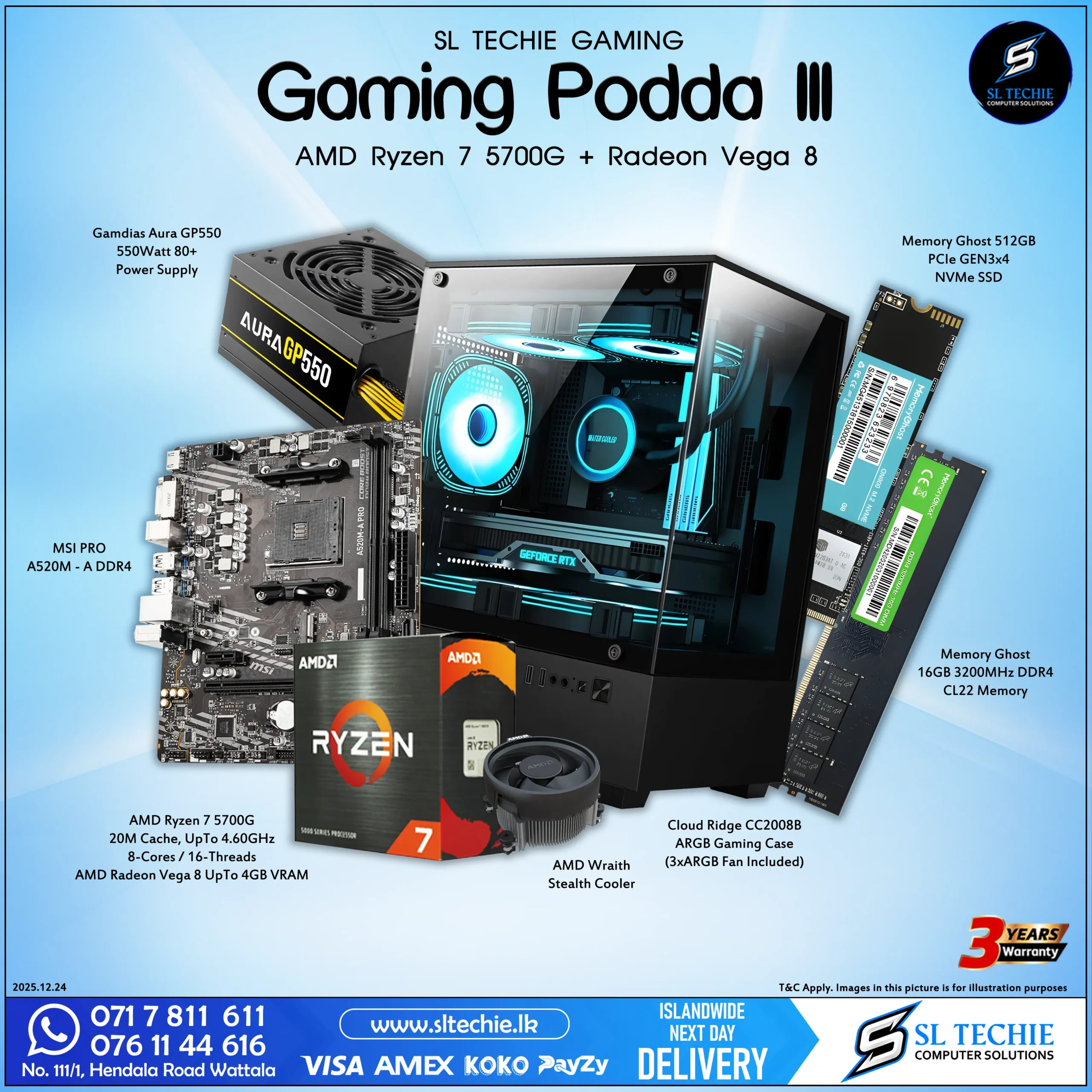 Gaming Podda III - AMD Ryzen 7 5700G + VEGA 8 (3Y)