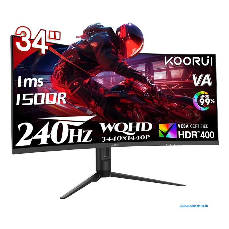 Koorui G3441XC 34" UWQHD (3440 x 1440) VA 240HZ 95% DCI-P3 HDR400 Ultrawide Curved Gaming Frameless Monitor (3Y)
