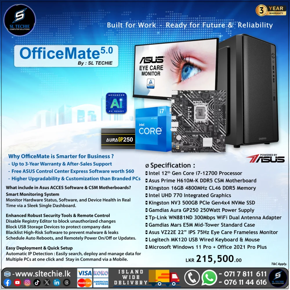 OfficeMate 5.0 - Intel Core i7 12th Gen Desktop PC (3Y)