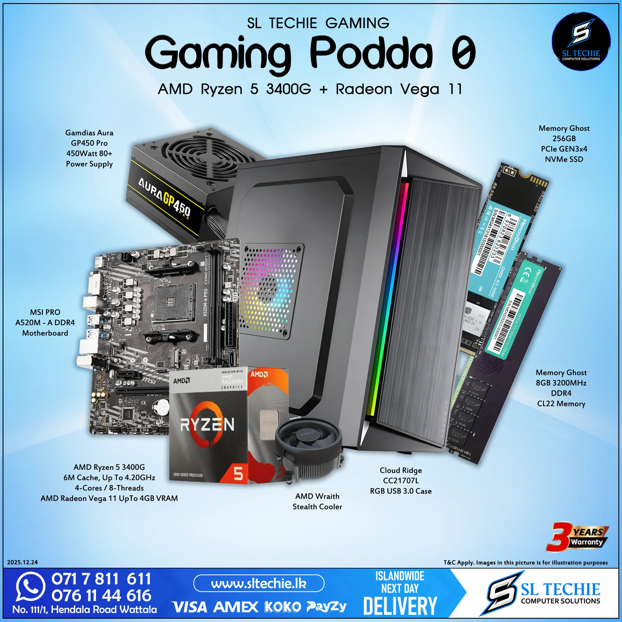 Gaming Podda 0 - AMD Ryzen 5 3400G + VEGA 11 (3Y)