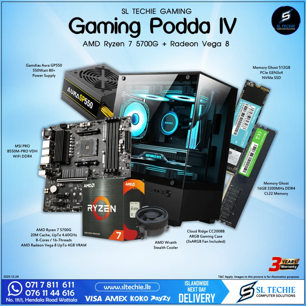 Gaming Podda IV - AMD Ryzen 7 5700G + VEGA 8 Brand New Budget Gaming PC (3Y)