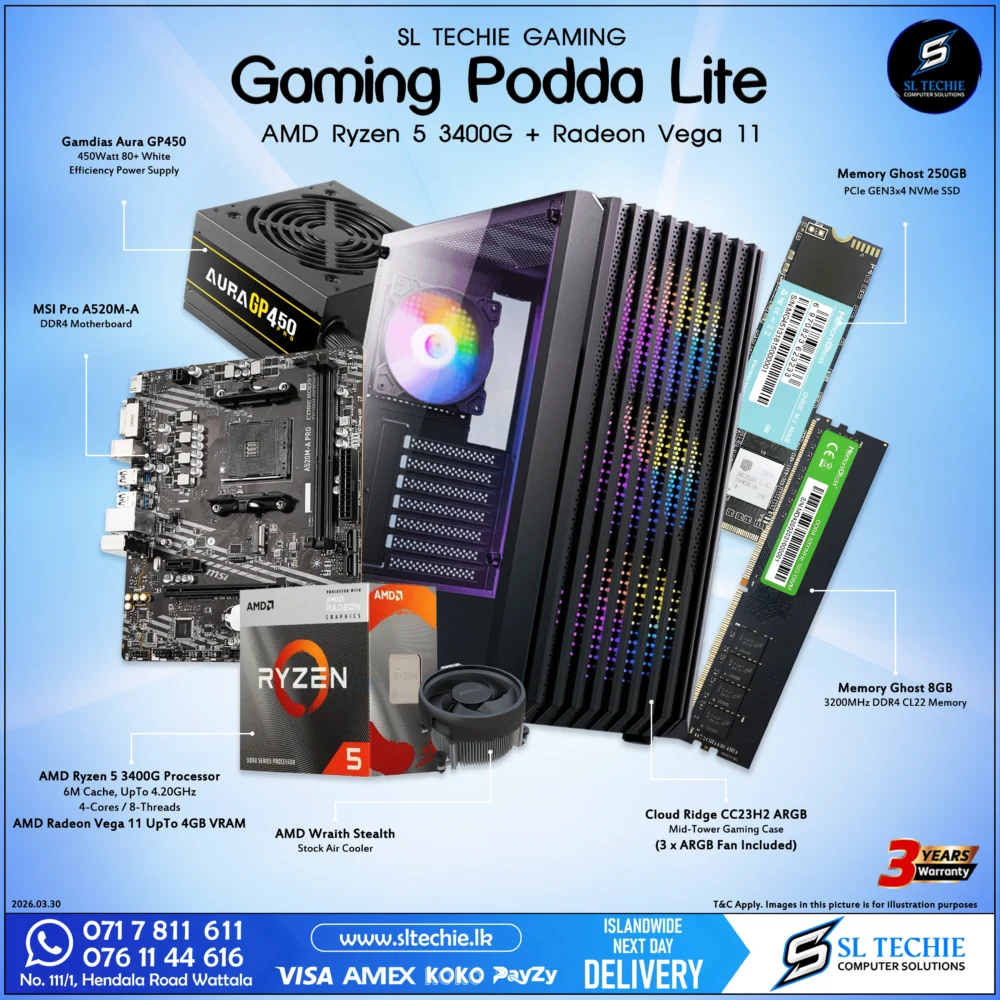 Gaming Podda Lite Ryzen 5 3400G + Vega 11 Brand New Gaming PC Sri Lanka