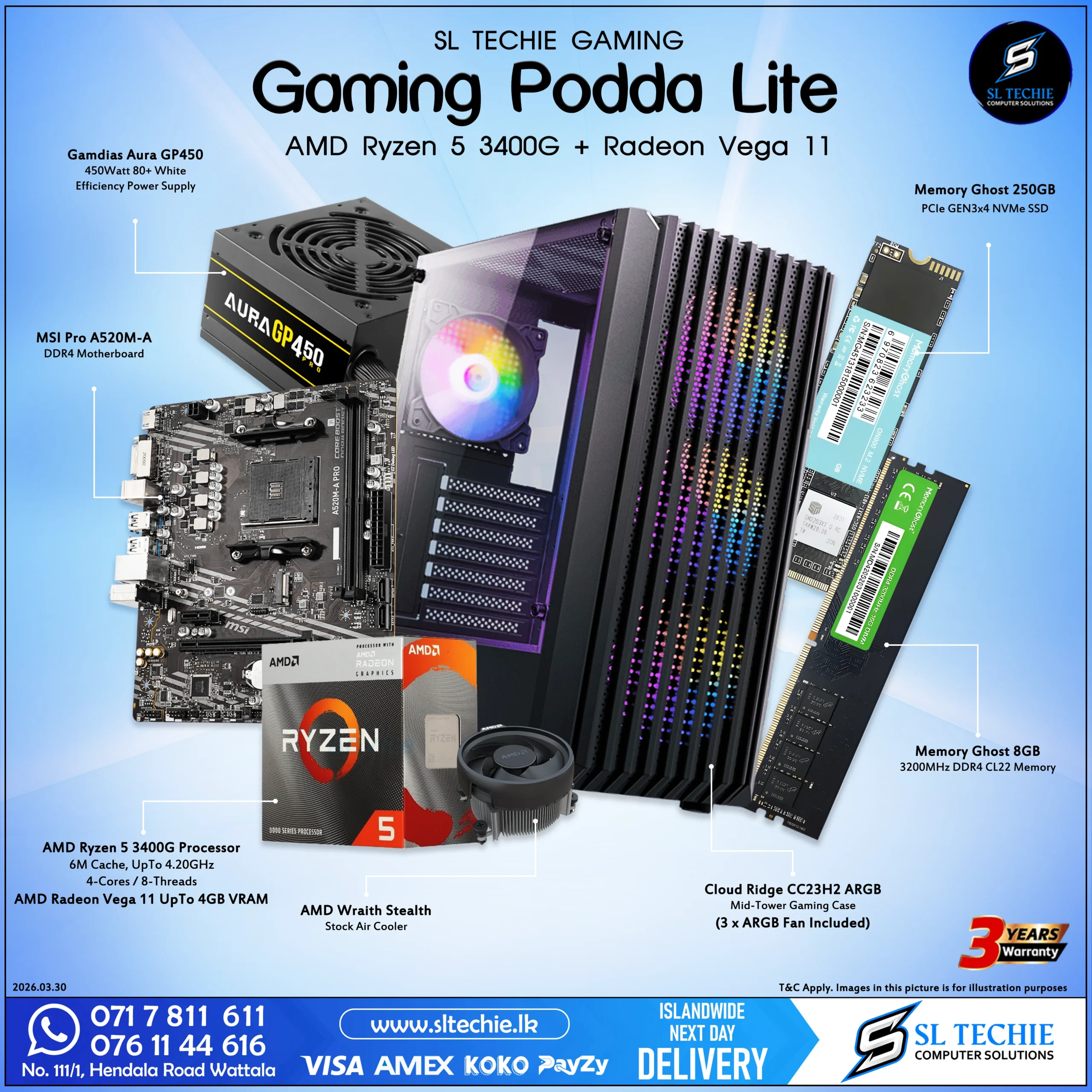 Gaming Podda Lite Ryzen 5 3400G + Vega 11 Brand New Gaming PC Sri Lanka