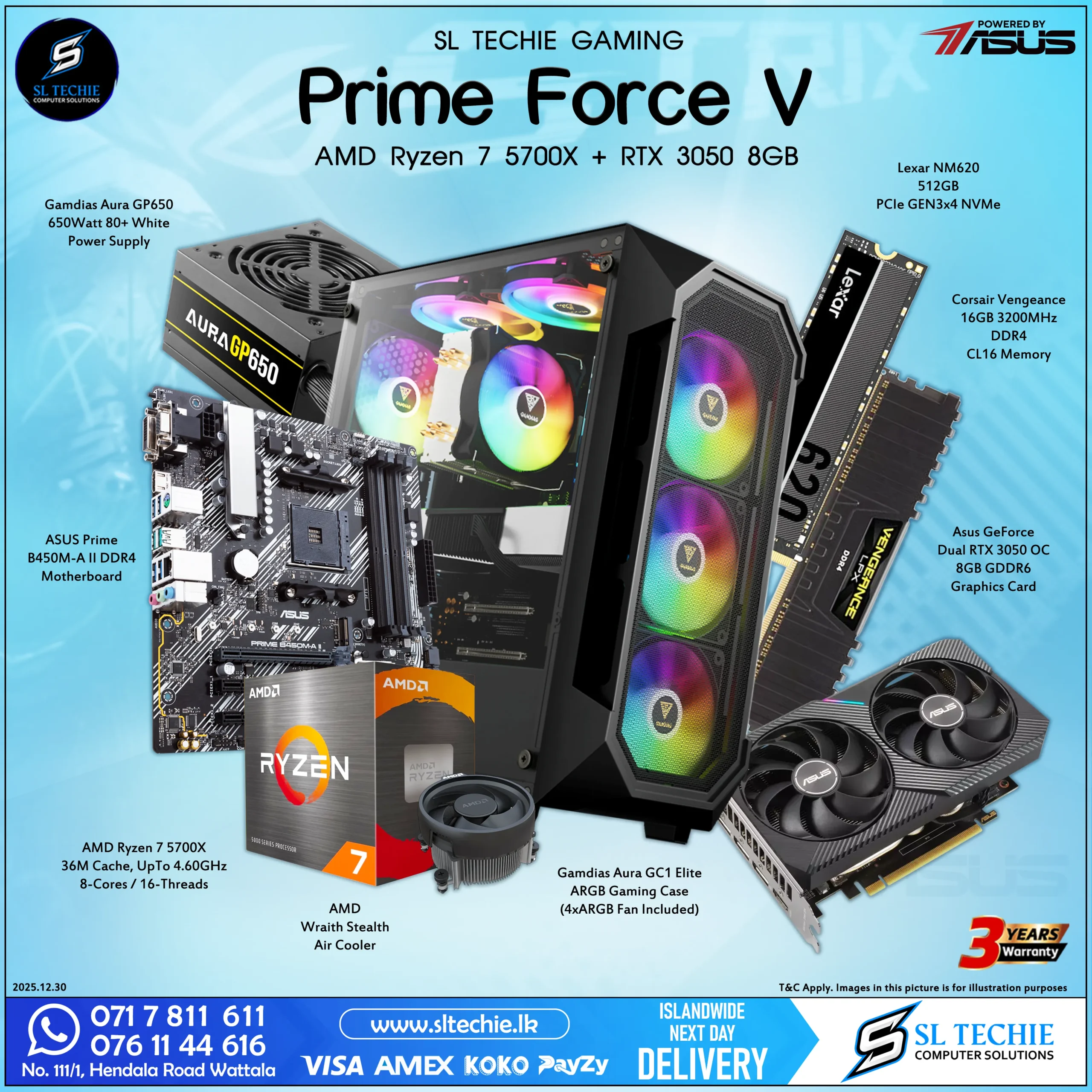 Prime Force V - AMD Ryzen 7 5700X + RTX 3050 8GB (3Y)