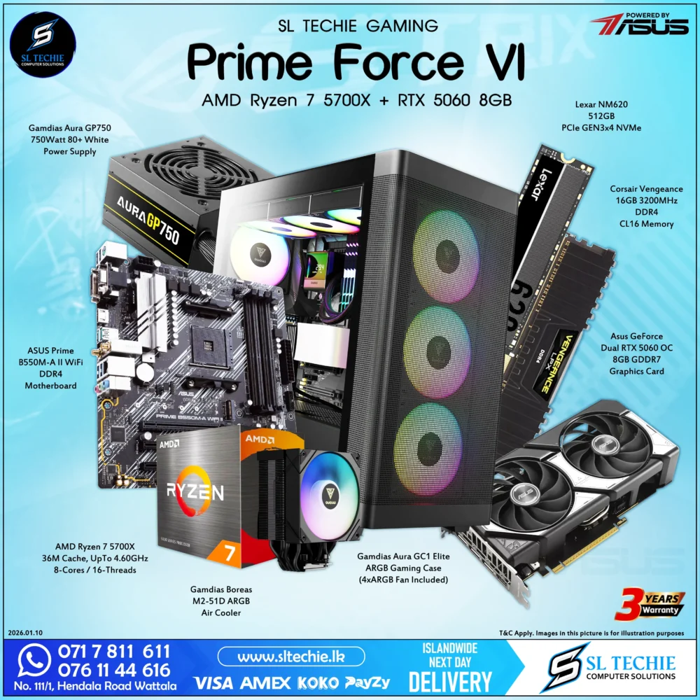 Prime Force VI - AMD Ryzen 7 5700X + RTX 5060 8GB (3Y)