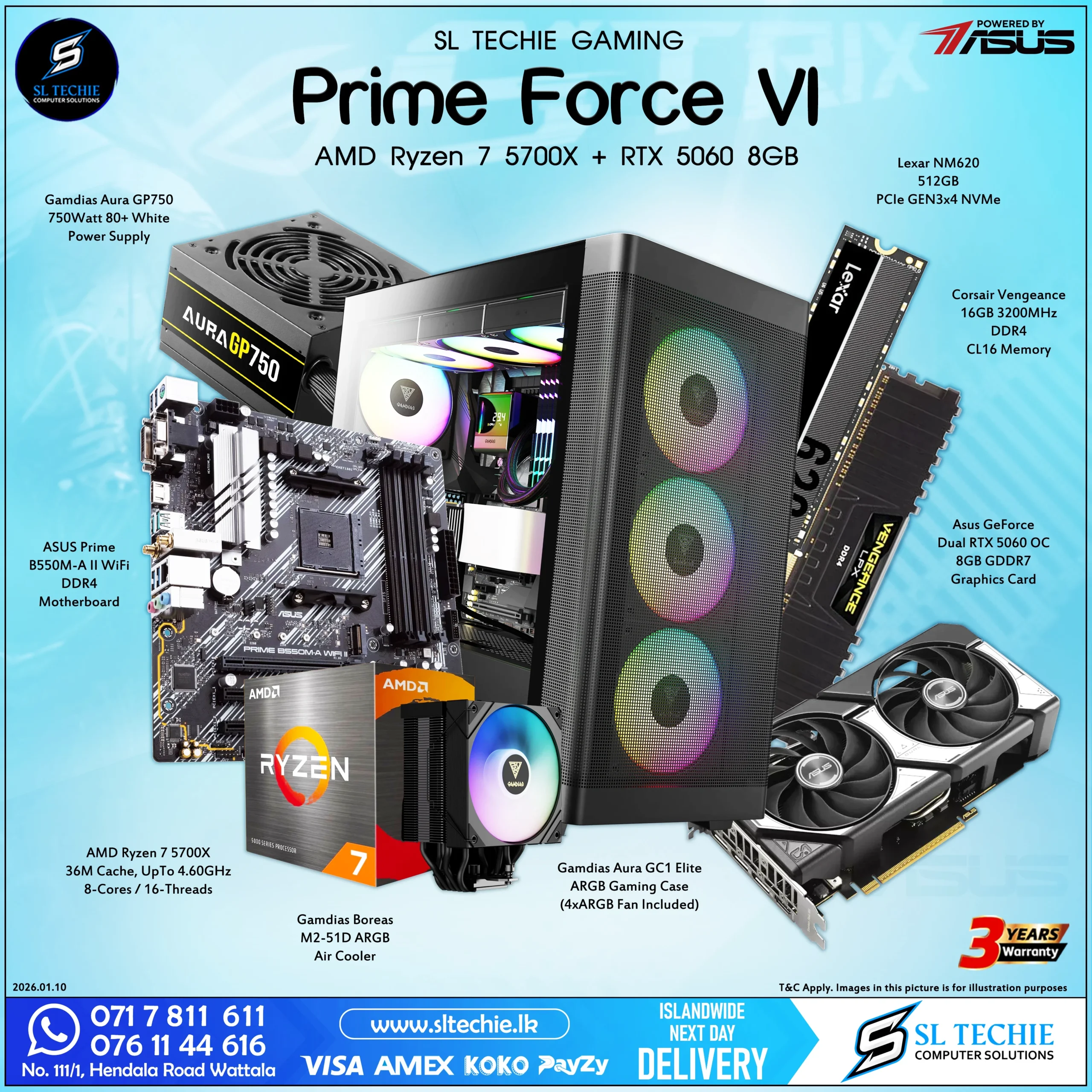Prime Force VI - AMD Ryzen 7 5700X + RTX 5060 8GB (3Y)