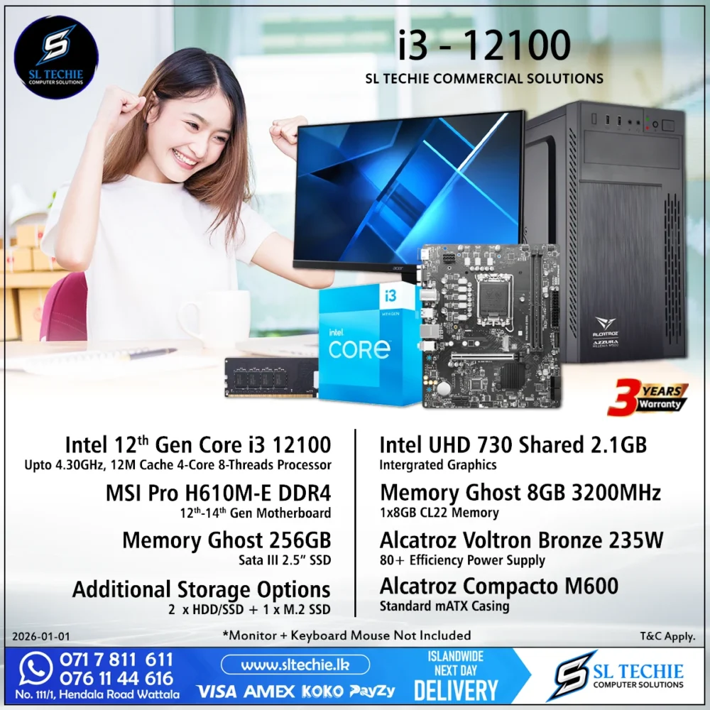 Intel 12th Gen Core i3 12100 Desktop PC (3Y)