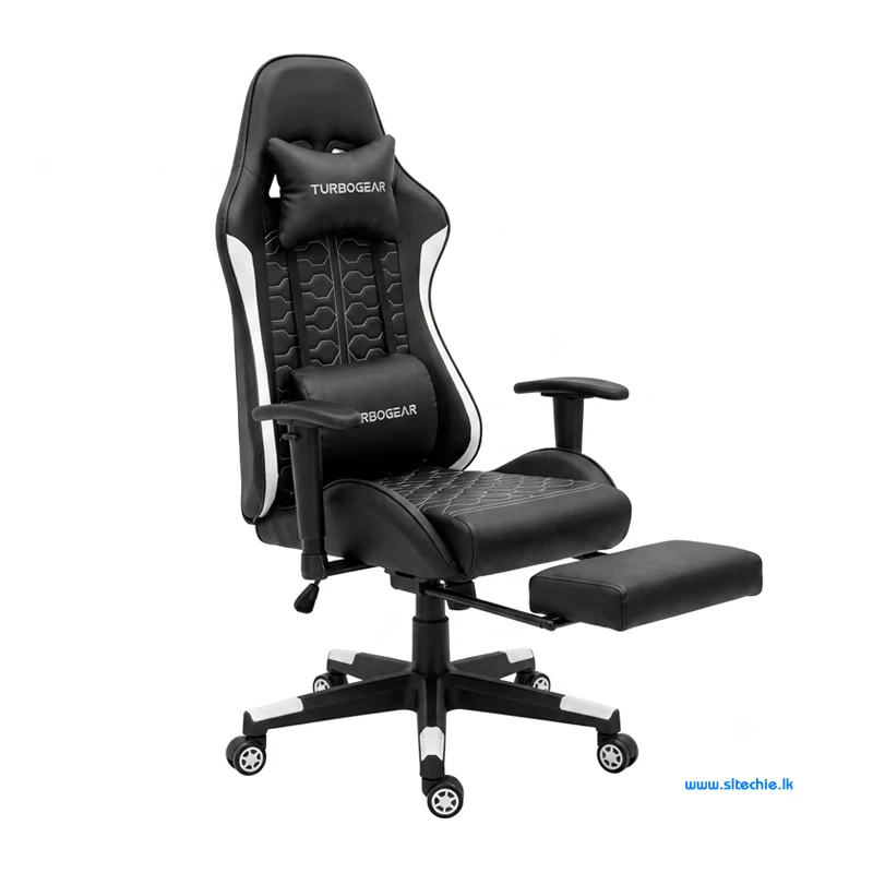 Turbogear TB772 White/Black Gaming Chair with Adjustable Arm & Backrest and Retractable Foot Rest Sri Lanka