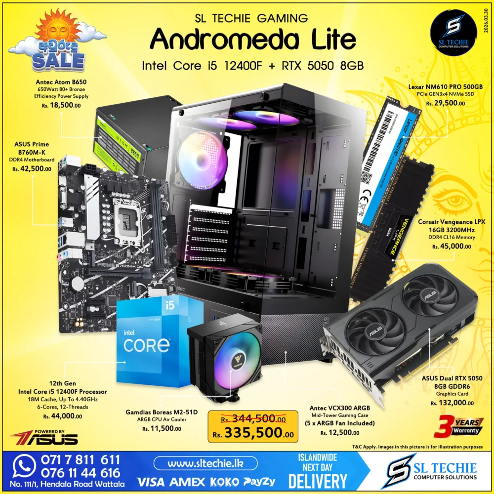 Intel Core i5 12400F + RTX 5050 8GB Brand New Gaming PC - Andromeda Lite Sri Lanka