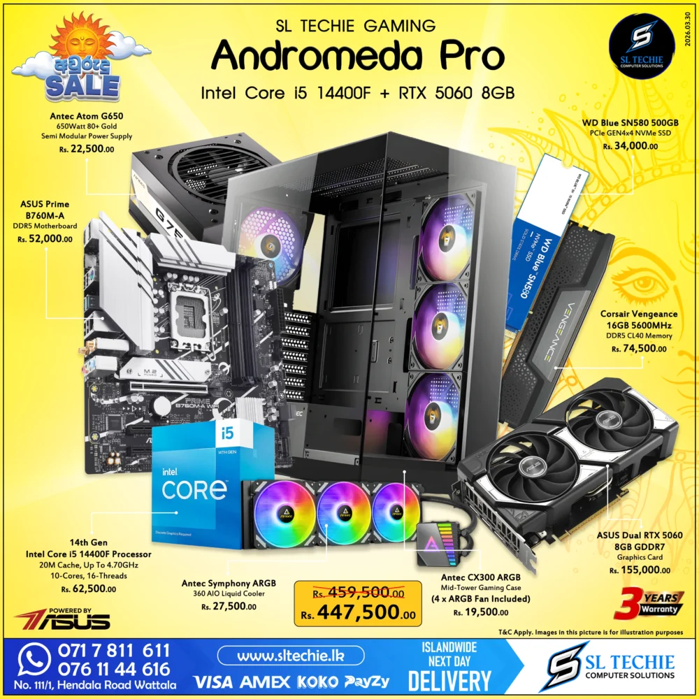 Intel Core i5 14400F + RTX 5060 8GB Brand New Gaming PC - Andromeda Pro Sri Lanka