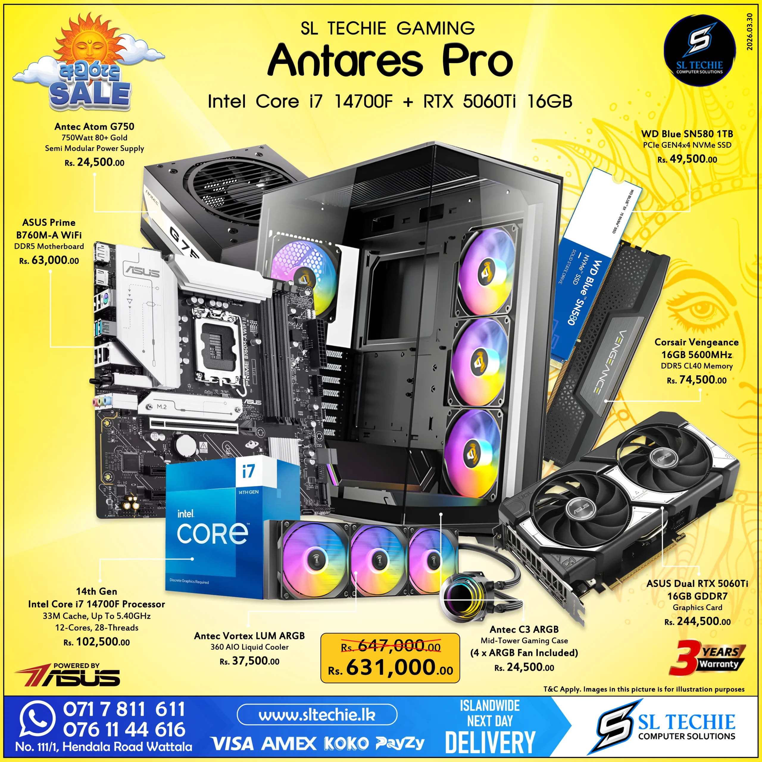 Intel Core i7 14700F + RTX 5060Ti 16GB Brand New Gaming PC - Antares Pro Sri Lanka