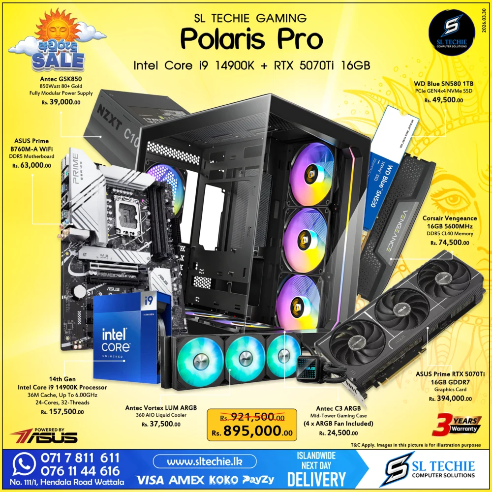 Intel Core i9 14900K + RTX 5070Ti 16GB Brand New Gaming PC - Polaris Pro Sri Lanka