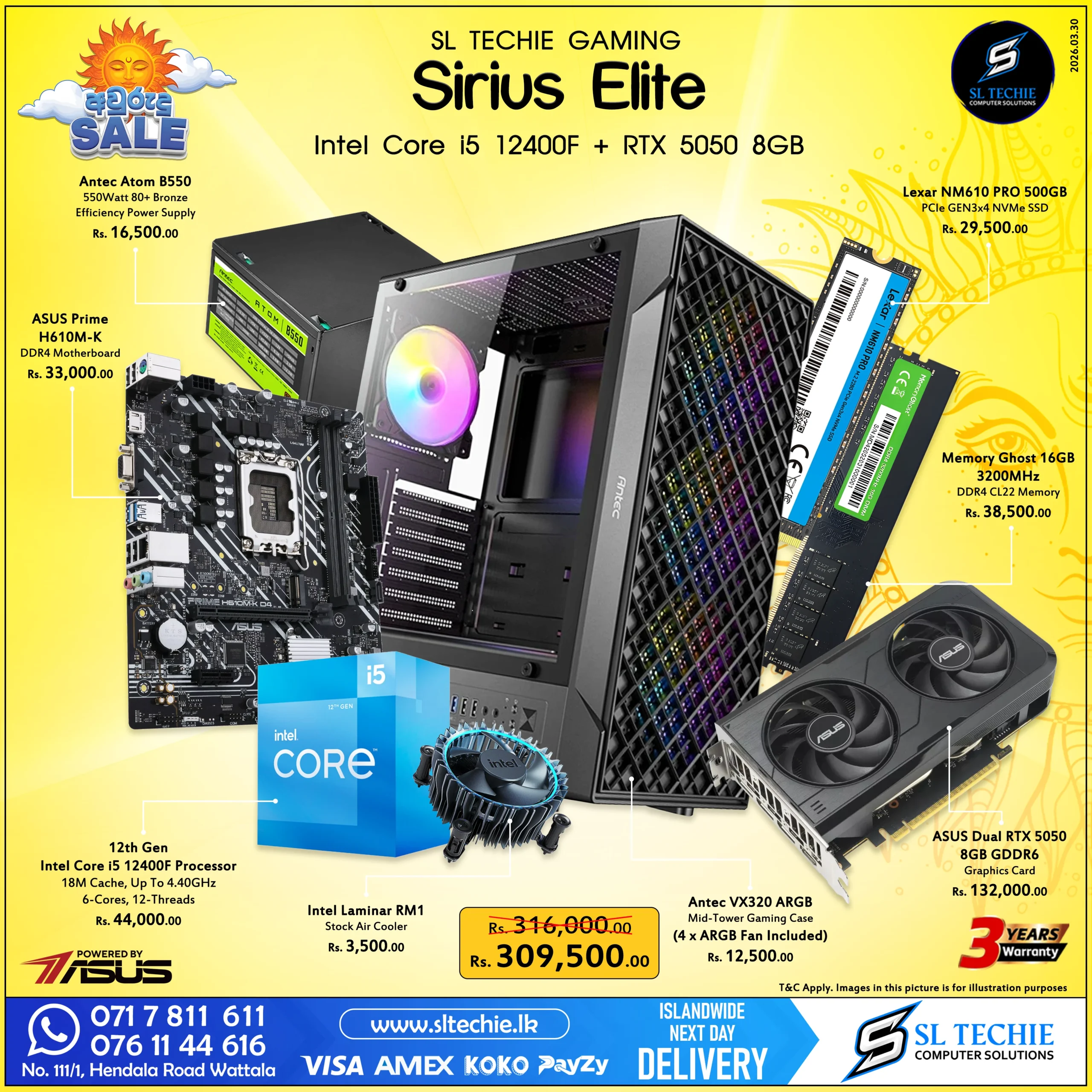 Intel Core i5 12400F + RTX 5050 8GB Brand New Gaming PC - Sirius Elite Sri Lanka