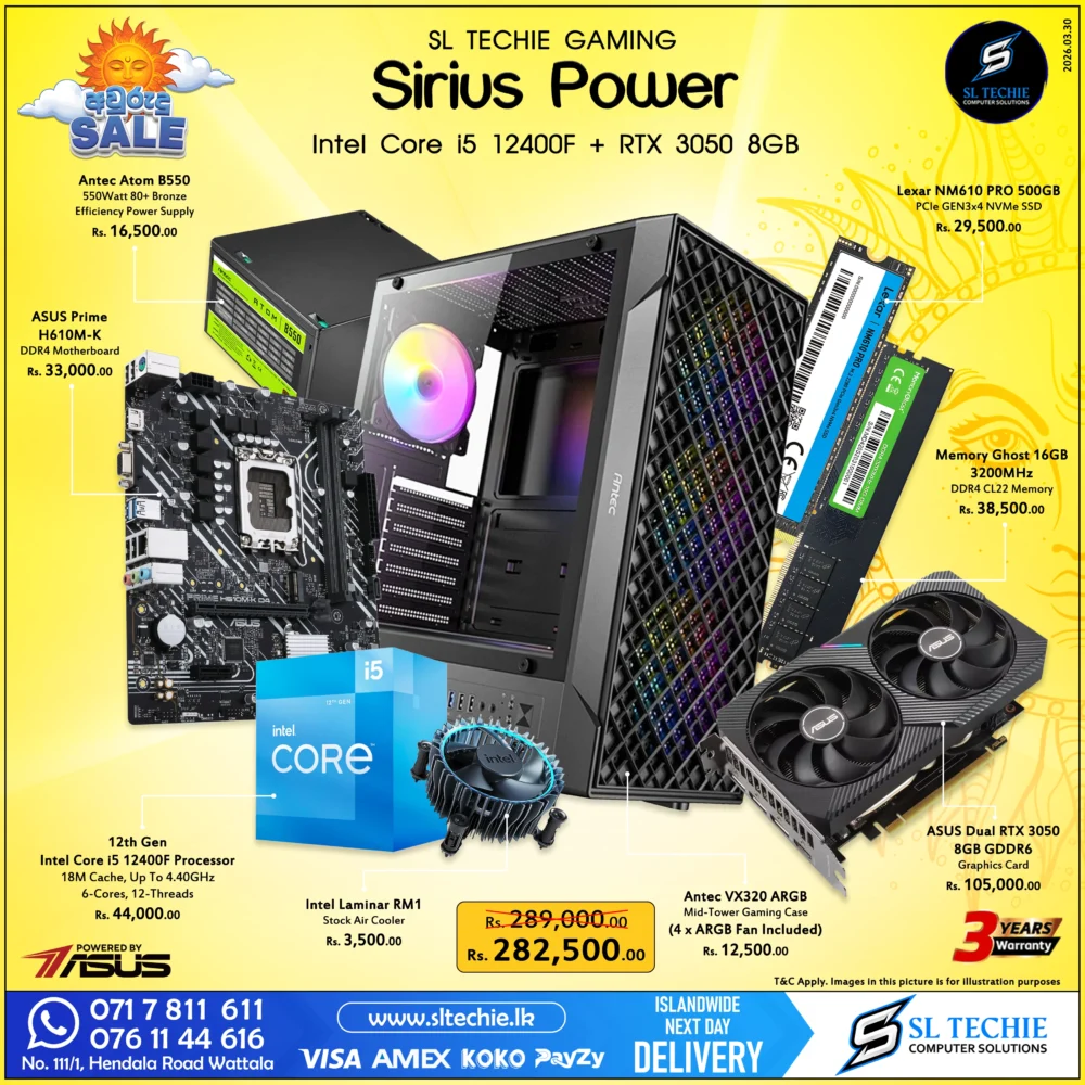 Intel Core i5 12400F + RTX 3050 8GB Brand New Gaming PC Sri Lanka