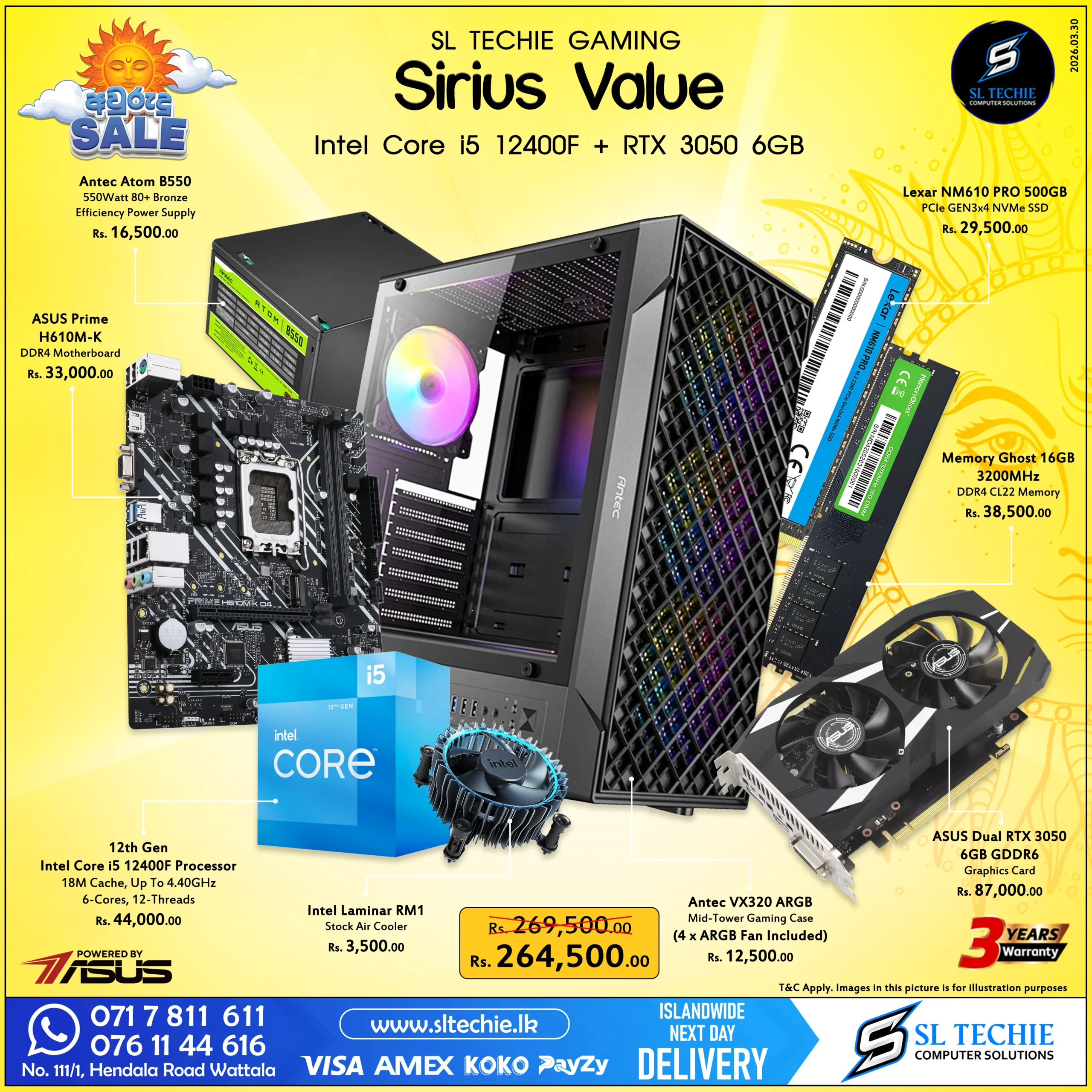 Intel Core i5 12400F + RTX 3050 6GB Brand New Gaming PC - Sirius Value Sri Lanka