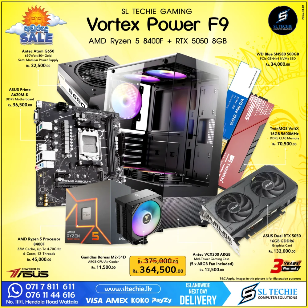 AMD Ryzen 5 8400F + RTX 5050 8GB Brand New Gaming PC - Vortex Force F9 Sri Lanka