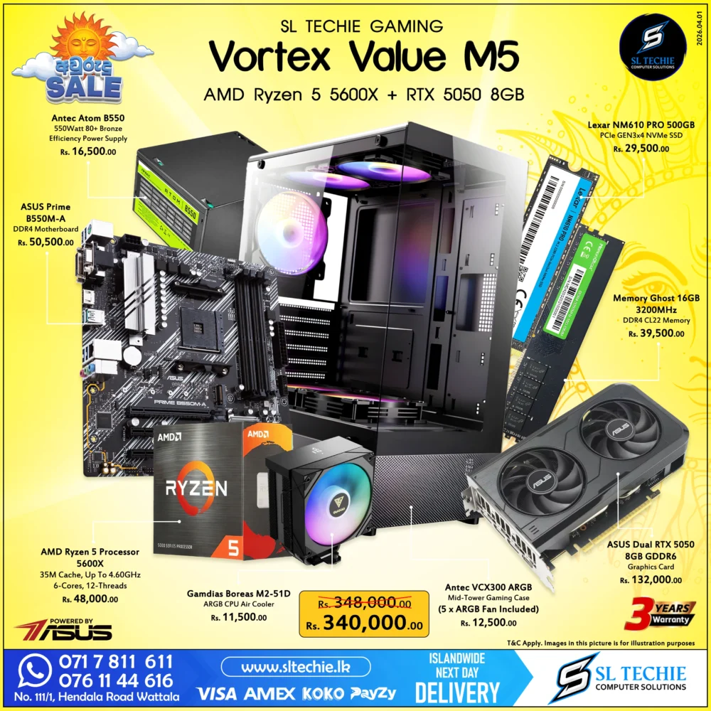 AMD Ryzen 5 5600X + RTX 5050 8GB Brand New Gaming PC - Vortex Power M5 Sri Lanka